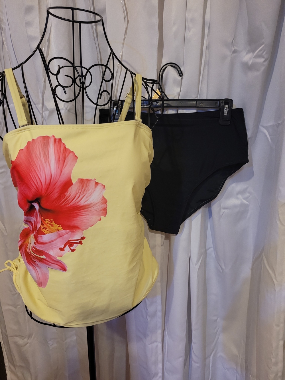 Amazon Yellow Floral Tankini Top with Black Swim Briefs